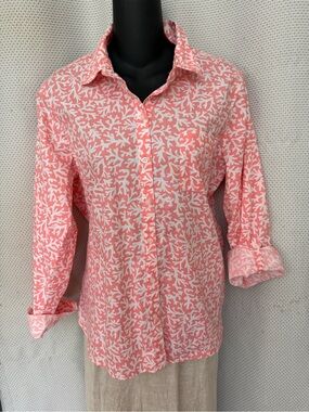 croft & barrow Coral and White Printed Button-Down Shirt